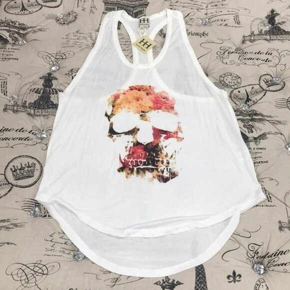 Haute Hippie Rosy Skull Racerback Tank Top - Picture 2 of 3